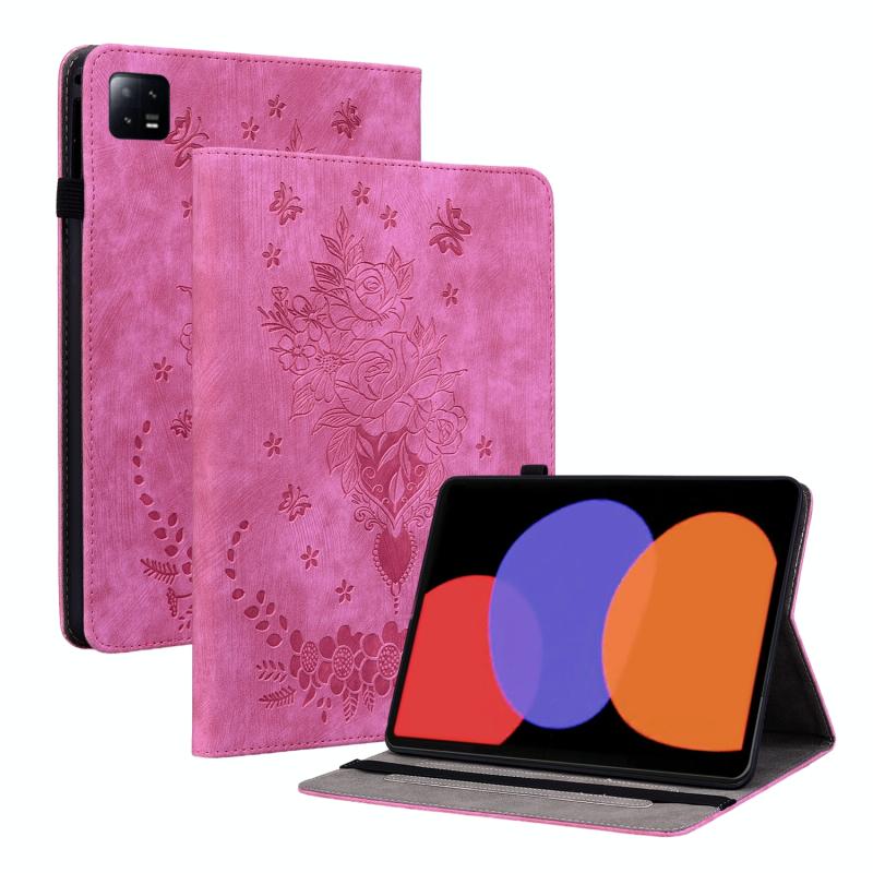 Voor Xiaomi Pad 6 11.2 2023 Butterfly Rose reliëf lederen tablethoes (roze rood)