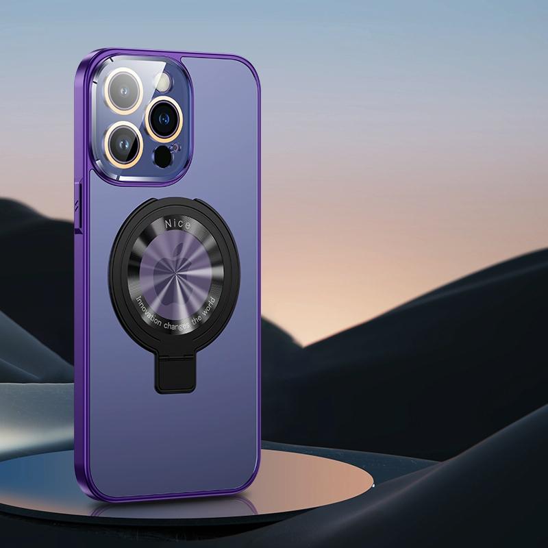 Voor iPhone 14 Pro Metal Paint Frosted PC MagSafe-telefoonhoes met lensfilm