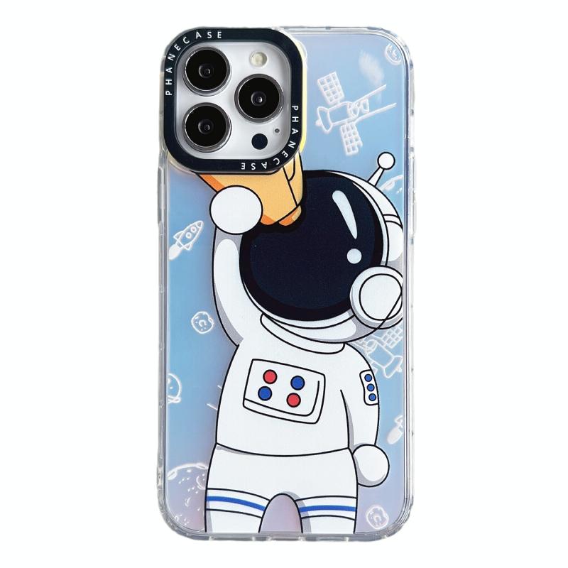Voor iPhone 14 Astronaut patroon schokbestendig PC beschermende telefoonhoes (wit met telescoop)