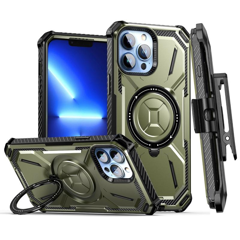 Voor iPhone 13 Pro Max Armor-serie MagSafe magnetische houder telefoonhoes met achterclip