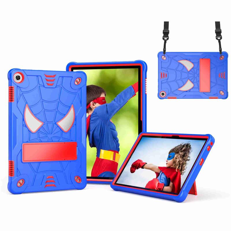 Voor Lenovo Tab M10 3rd Gen Spider Texture Silicone Hybrid PC Tablet Case met schouderriem (blauw + rood)
