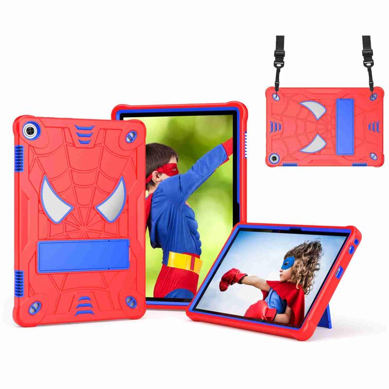 Voor Lenovo Tab M10 3rd Gen Spider Texture Silicone Hybrid PC Tablet Case met schouderriem (rood + blauw)