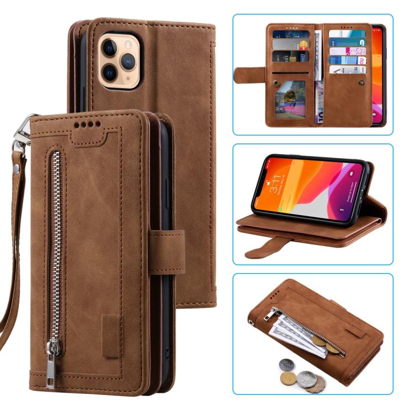 Voor iPhone 11 Pro Max Rits tas horizontale flip lederen tas met houder & kaartslots & fotoframe & portemonnee(bruin)