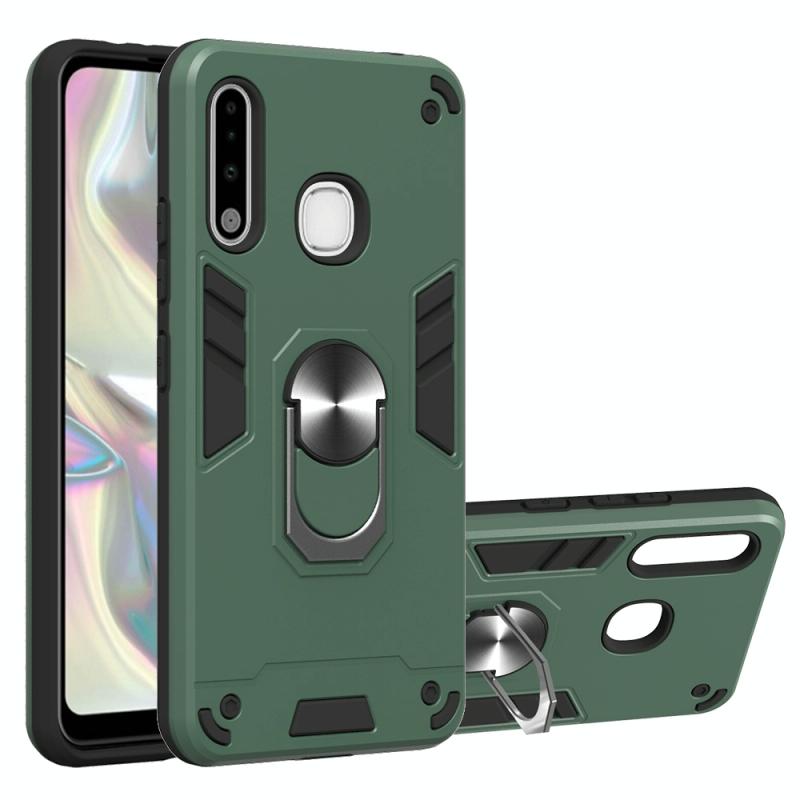 Voor Samsung Galaxy A70e 2 in 1 Armour Series PC + TPU beschermhoes met ringhouder (donkergroen)