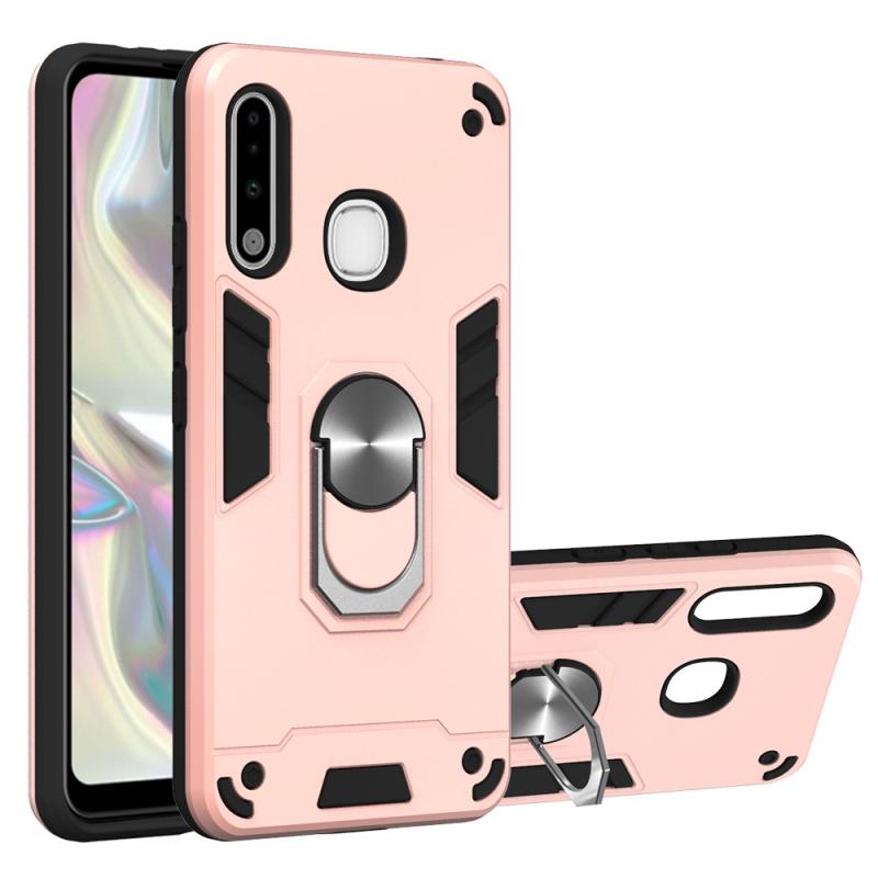 Voor Samsung Galaxy A70e 2 in 1 Armour Series PC + TPU beschermhoes met ringhouder(Rose Gold)