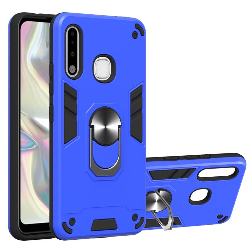 Voor Samsung Galaxy A70e 2 in 1 Armour Series PC + TPU beschermhoes met ringhouder(Donkerblauw)