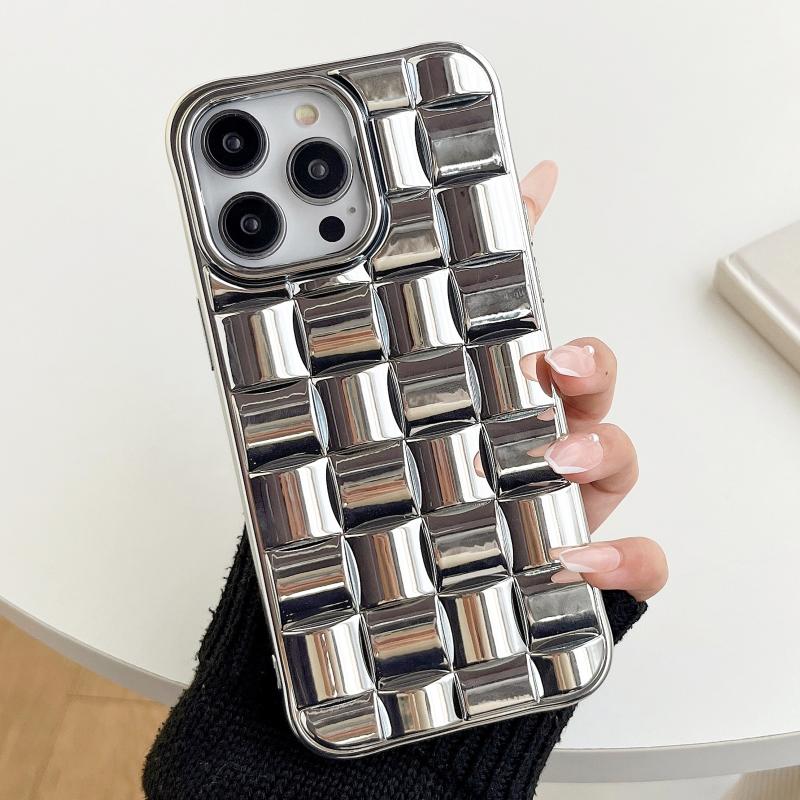 Voor iPhone 14 Pro 3D Cube Weave Texture Electroplating Phone Case (Zilver)