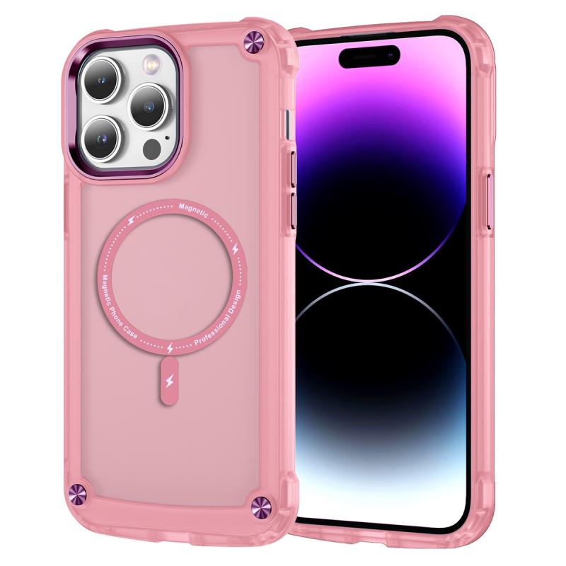 Voor iPhone 14 Pro Max Skin Feel TPU + PC MagSafe magnetische telefoonhoes (transparant roze)