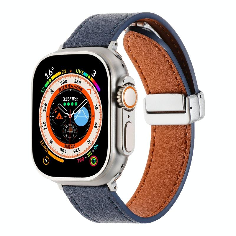 Voor Apple Watch Ultra 49 mm magnetische gesp Skin Feel lederen horlogeband