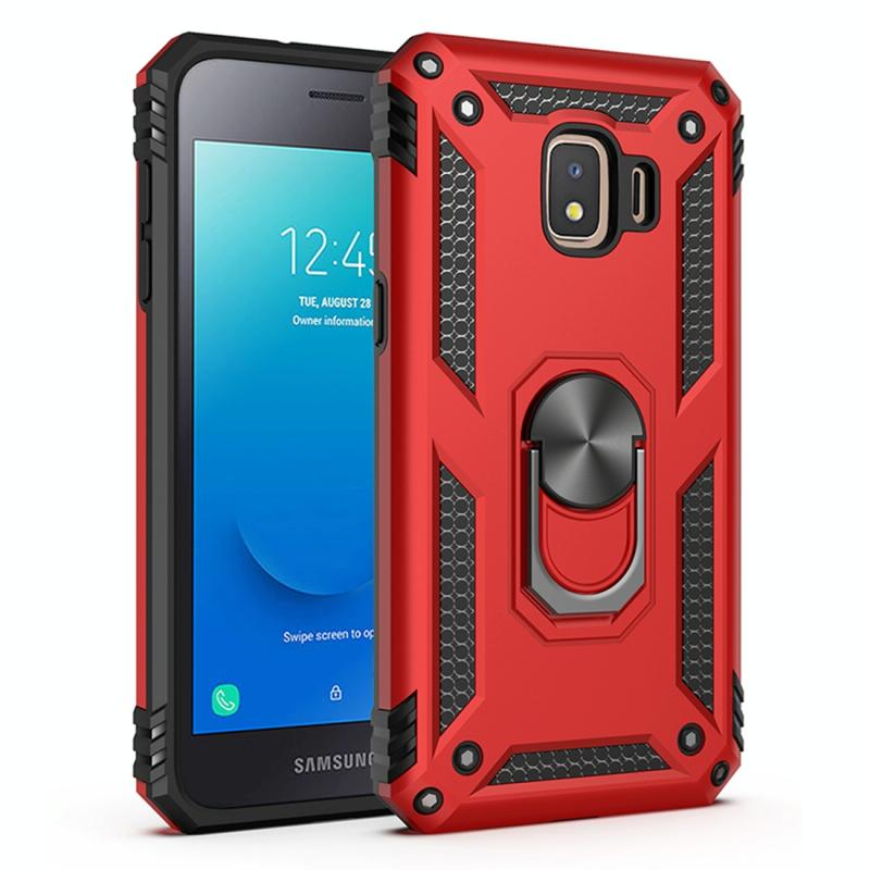 Voor Samsung Galaxy J2 Core Shockproof TPU + PC Beschermhoes met 360 graden roterende houder(rood)