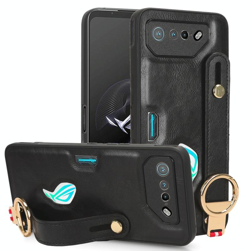 Voor Asus ROG Phone 7 / ROG7 polsband lederen achterkant telefoonhoes