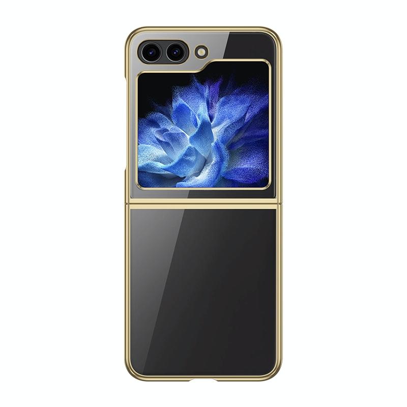 Voor Samsung Galaxy Z Flip5 5G transparant galvaniseren all-inclusive opvouwbare telefoonhoes (champagne goud)