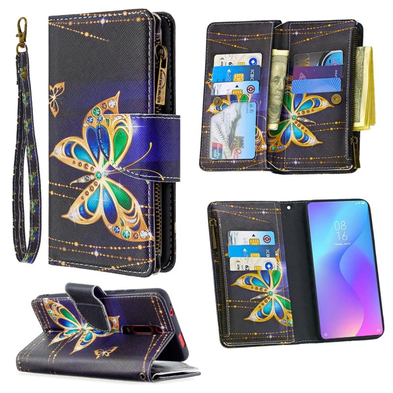 Voor Xiaomi Redmi K20 / Mi 9T Gekleurd tekenpatroon Rits Horizontale Flip Lederen case met Holder & Card Slots & Wallet(Big Butterfly)