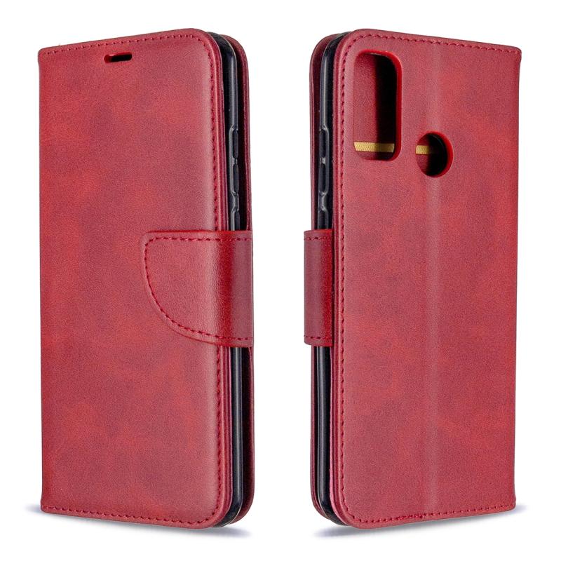 Voor Huawei P Smart (2020) Retro Lambskin Texture Pure Color Horizontale Flip PU Lederen Case met Holder & Card Slots & Wallet & Lanyard(Red)