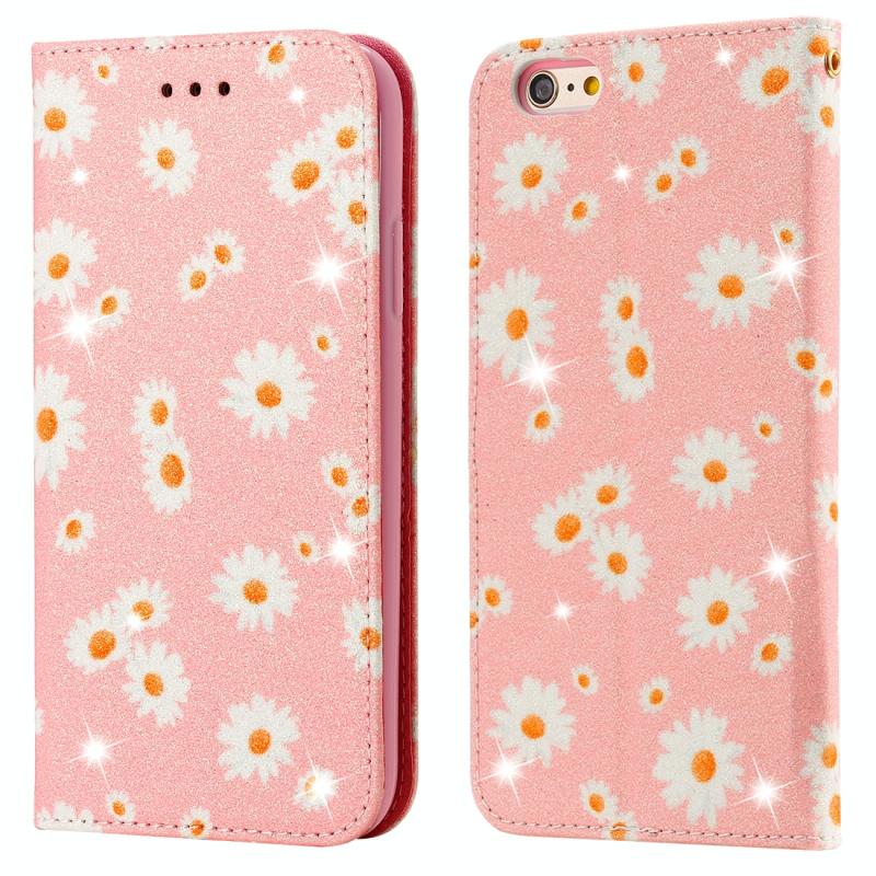 Voor iPhone 6 Plus Glinsterende Daisy Magnetic Horizontal Flip Leather Case met Holder & Card Slots & Photo Frame(Pink)