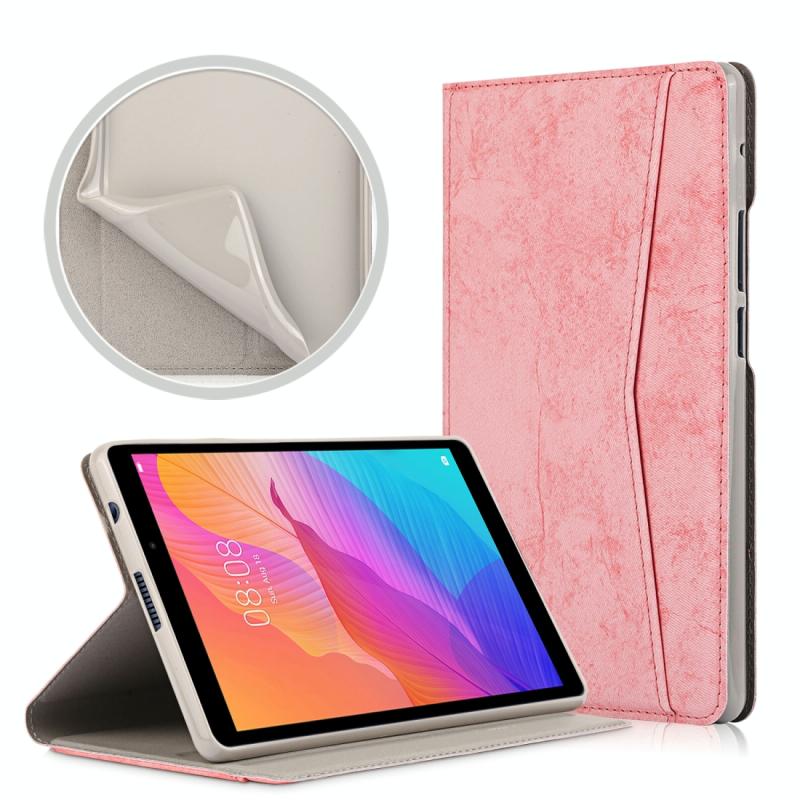 Voor Huawei MatePad T8 Marmeren doek textuur horizontale flip lederen behuizing met kaartslot & houder(roze)