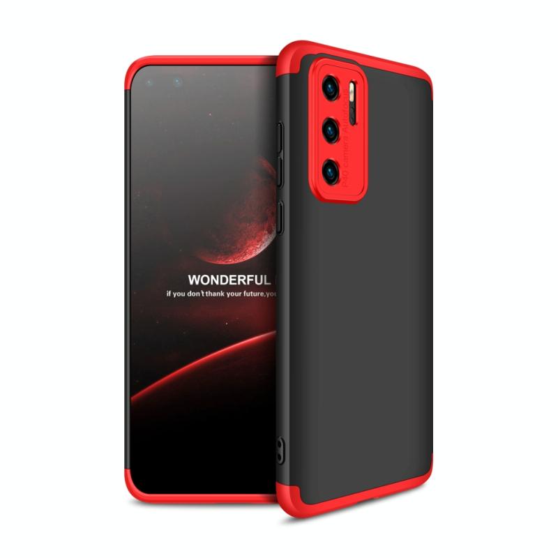 Voor Huawei P40 GKK Three Stage Splicing Full Coverage PC Protective Case (Black Red)