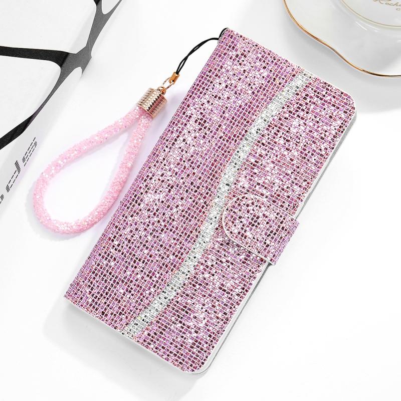 Voor Xiaomi Redmi Note 8 Glitter Powder Horizontale Flip Lederen case met kaartslots & houder & lanyard(roze)