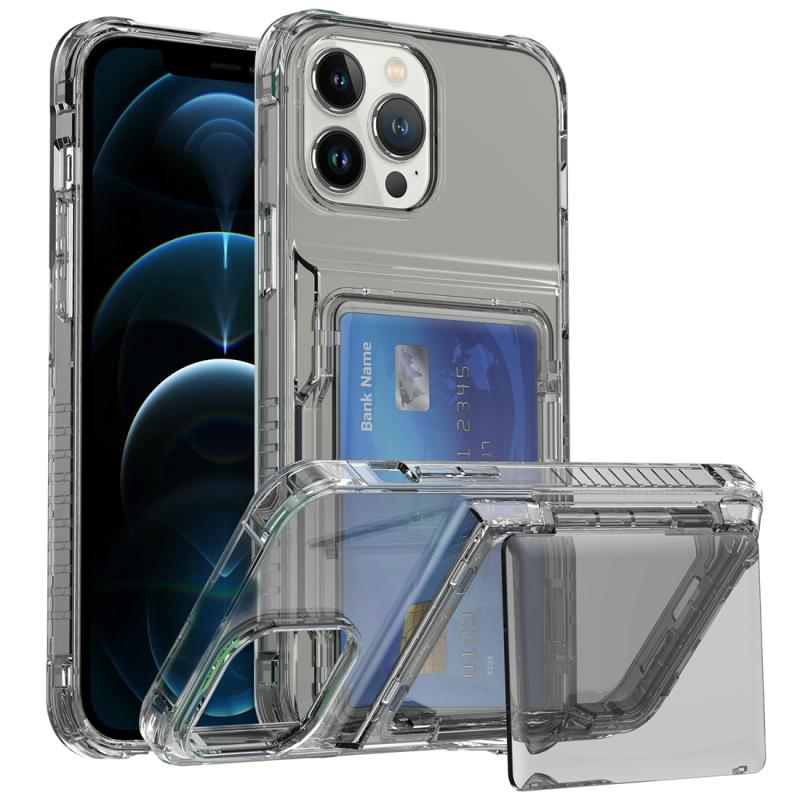Voor iPhone 12 Pro Max kristalheldere flip-kaartsleuf telefoonhoes (transparant zwart)