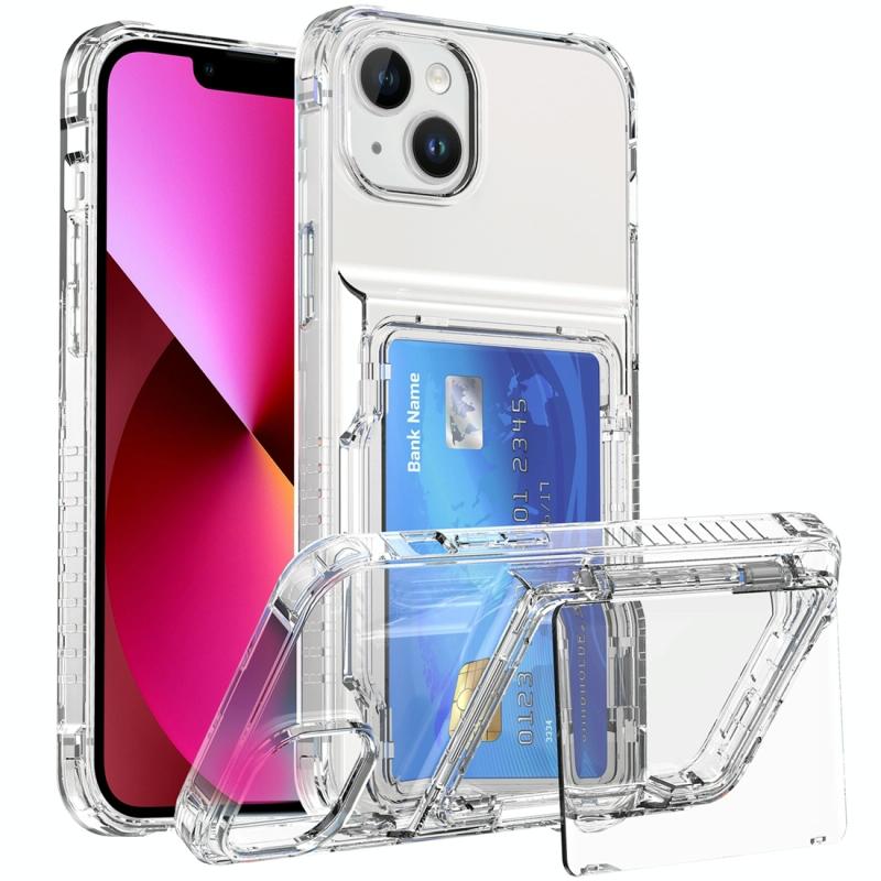 Voor iPhone 13 Crystal Clear Flip Card Slot Phone Case(Transparant)
