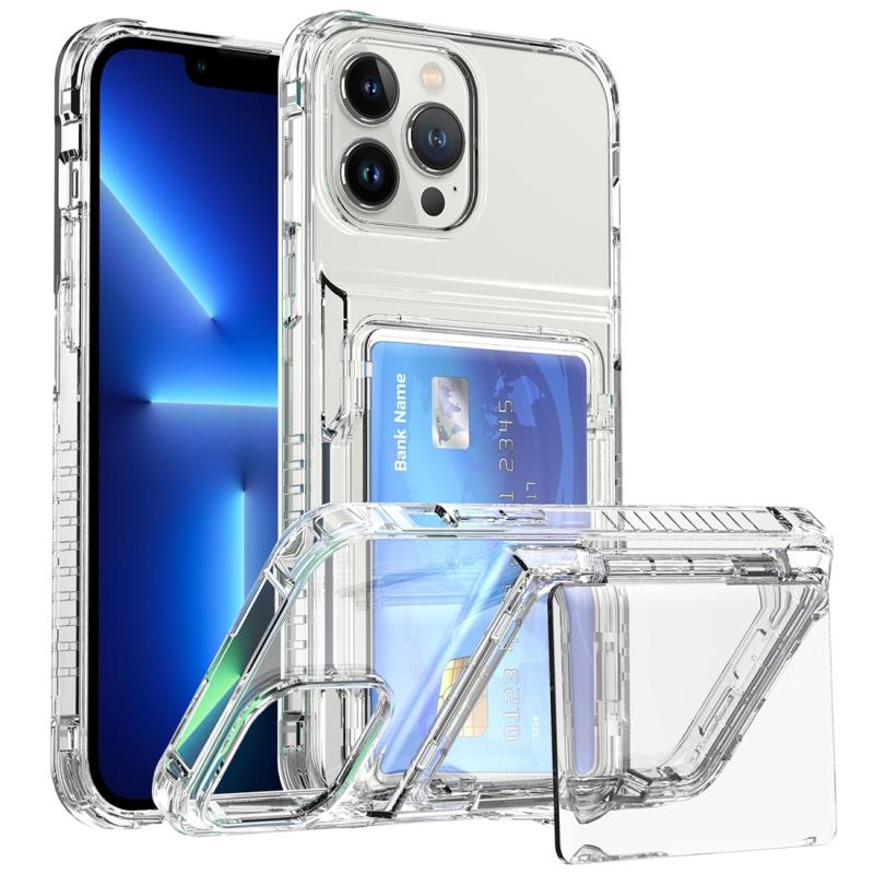 Voor iPhone 13 Pro Crystal Clear Flip Card Slot Phone Case(Transparant)