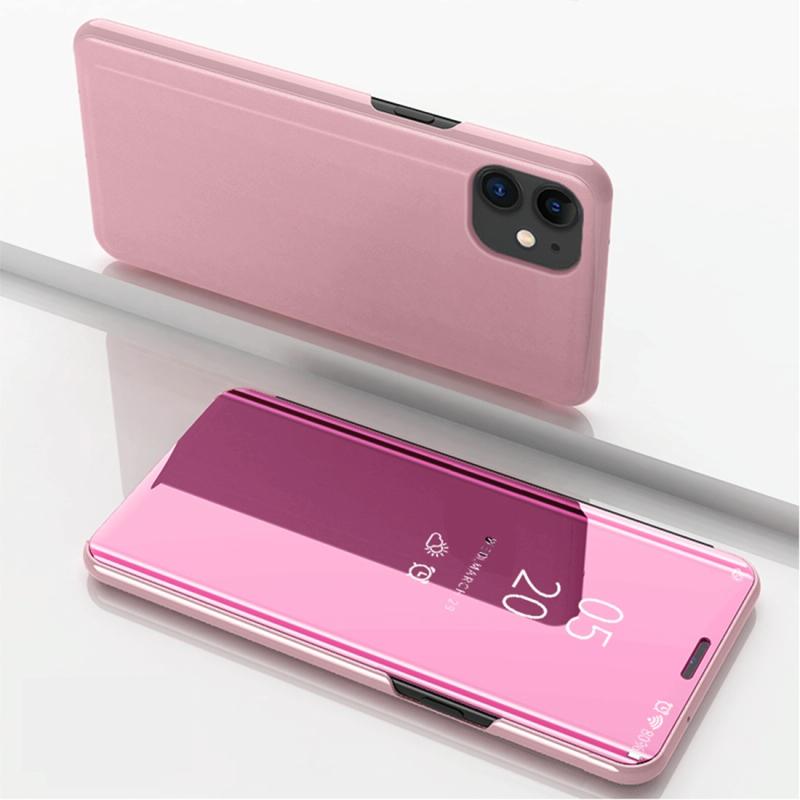 Voor iPhone 12 mini Vergulde spiegel horizontale flip lederen hoes met houder (Rose Gold)