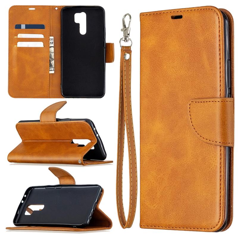 Voor Xiaomi Redmi 9 Retro Lambskin Texture Pure Color Horizontale Flip PU Lederen case met Holder & Card Slots & Wallet & Lanyard(Geel)