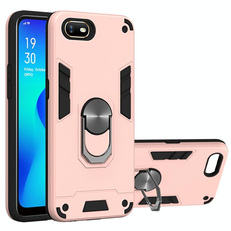 Voor OPPO A1k & Realme C2 2 in 1 Armour Series PC + TPU Beschermhoes met ringhouder(Rose Gold)