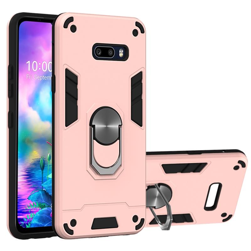 Voor LG G8X ThinQ / V50S ThinQ 2 in 1 Armour Series PC + TPU beschermhoes met ringhouder(Rose Gold)
