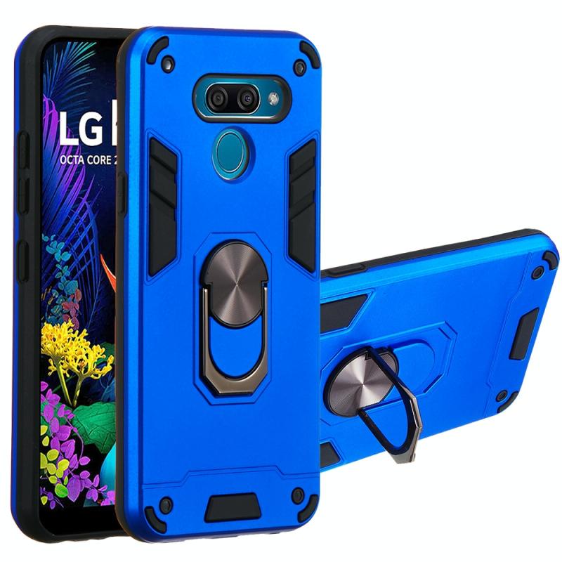 Voor LG K50 2 in 1 Armour Series PC + TPU beschermhoes met ringhouder(Donkerblauw)