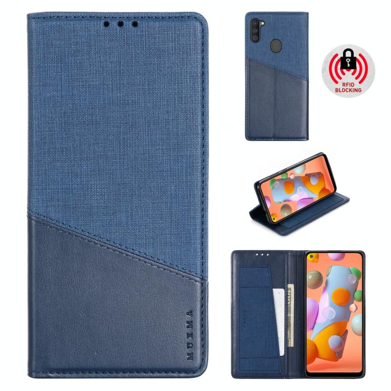 Voor Samsung Galaxy A11 / M11 MUXMA MX109 Horizontale Flip Lederen case met Holder & Card Slot & Wallet(Blauw)