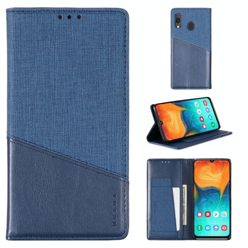 Voor Samsung Galaxy A30 MUXMA MX109 Horizontale Flip Lederen case met Holder & Card Slot & Wallet(Blauw)