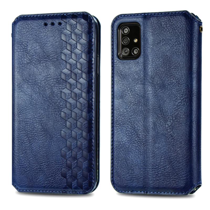 Voor Samsung Galaxy A71 5G Cubic Grid Geperst horizontal flip magnetische lederen behuizing met Holder & Card Slots & Wallet(Blauw)