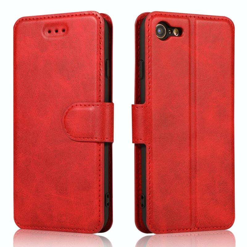 Voor iPhone 7 / 8 Kalf texture magnetische gesp horizontale flip lederen case met houder & kaartslots & portemonnee & fotoframe(rood)