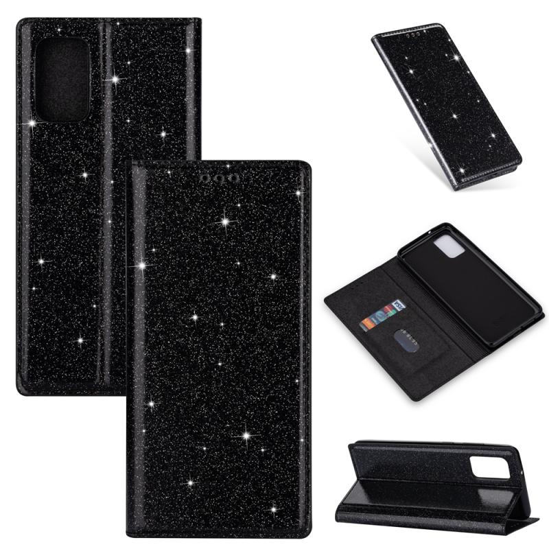 Voor Samsung Galaxy A81 Ultrathin Glitter Magnetic Horizontal Flip Leather Case met Holder & Card Slots(Zwart)