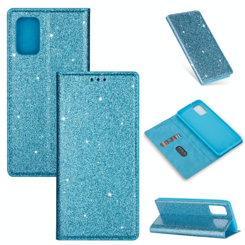 Voor Samsung Galaxy A81 Ultrathin Glitter Magnetic Horizontal Flip Leather Case met Holder & Card Slots (Sky Blue)