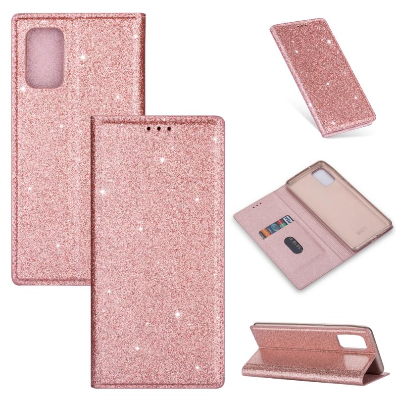 Voor Samsung Galaxy A91 Ultrathin Glitter Magnetic Horizontal Flip Leather Case met Holder & Card Slots (Rose Gold)