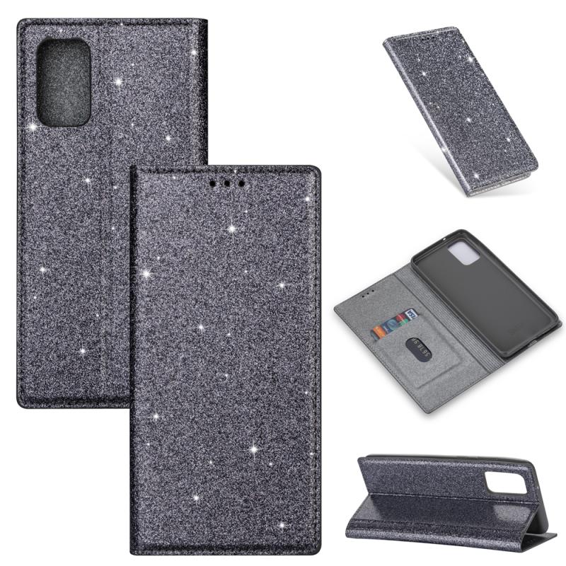 Voor Samsung Galaxy A91 Ultrathin Glitter Magnetic Horizontal Flip Leather Case met Holder & Card Slots(Grijs)