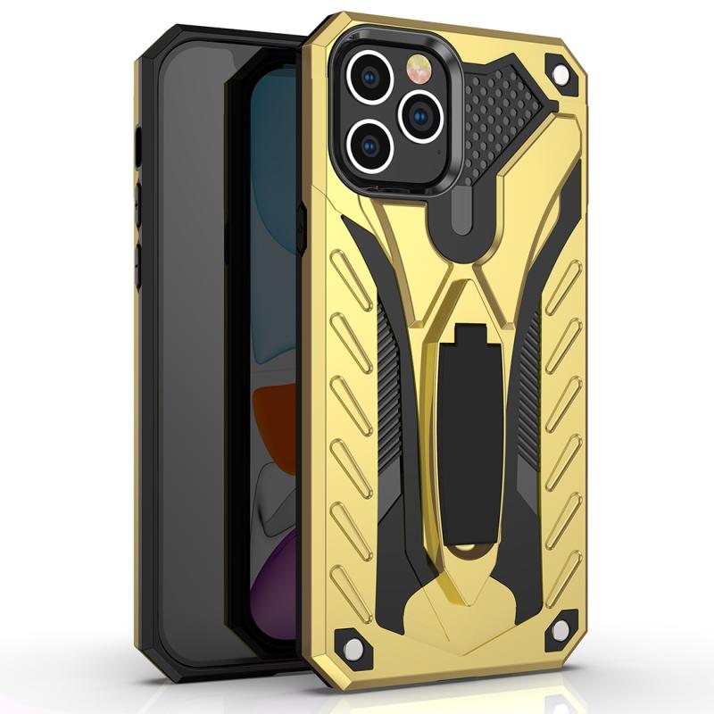 Voor iPhone 12 Pro Max Shockproof TPU + PC Beschermhoes met houder(Goud)