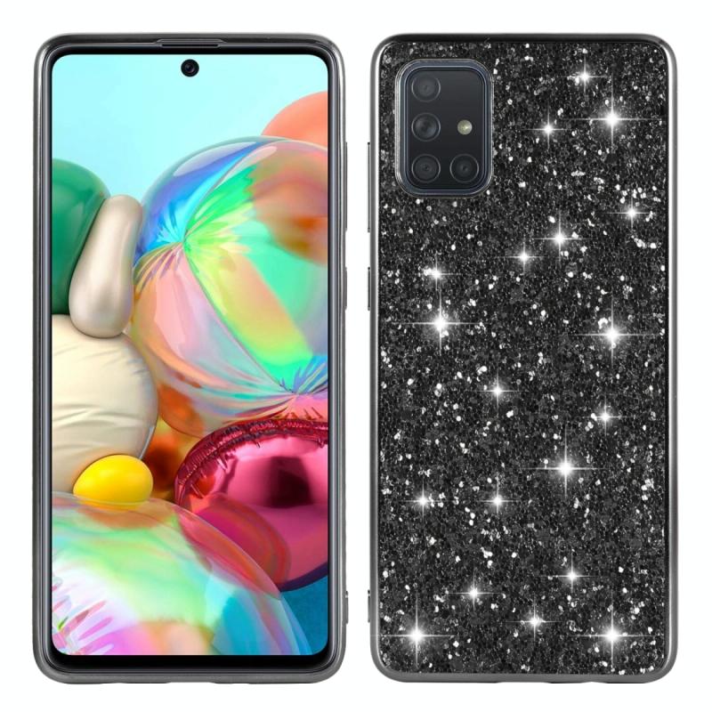 Voor Samsung Galaxy A71 5G Glitter Powder Shockproof TPU Beschermhoes(Zwart)