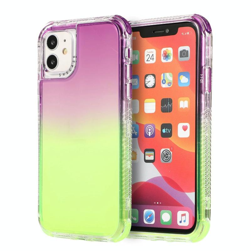 Voor iPhone 12 3 In 1 Dreamland PC + TPU Gradiënt Transparante Rand Beschermhoes in twee kleuren (paarsgroen)