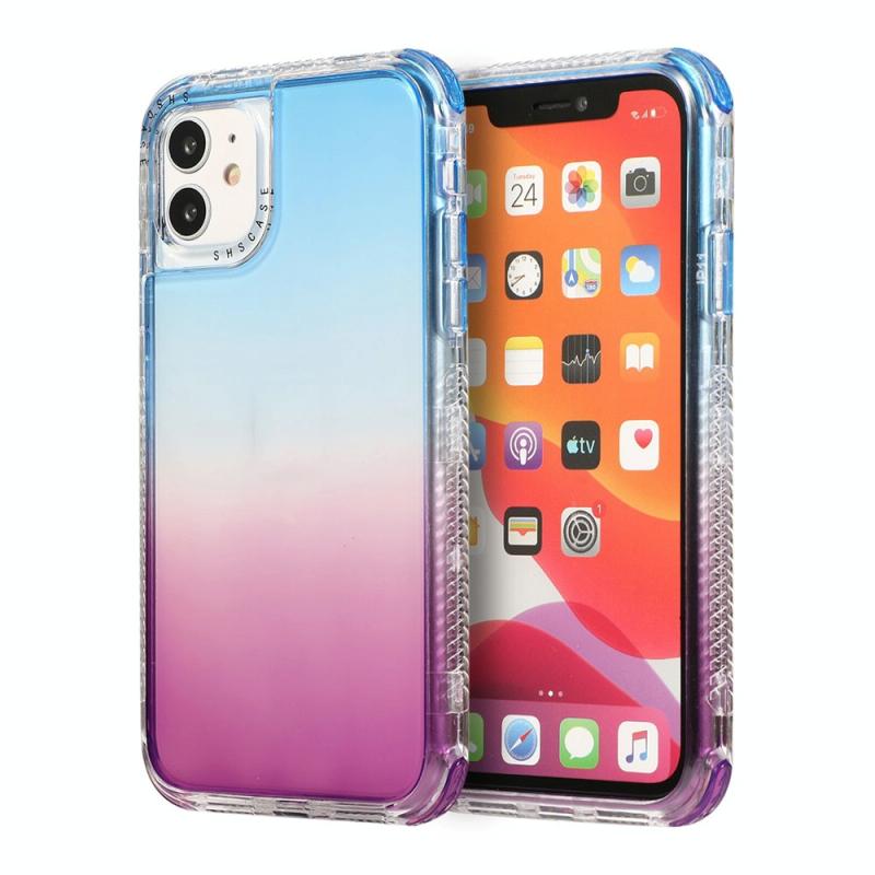 Voor iPhone 12 3 In 1 Dreamland PC + TPU Gradiënt Transparante Rand Beschermhoes met twee kleuren (Blauw Paars)