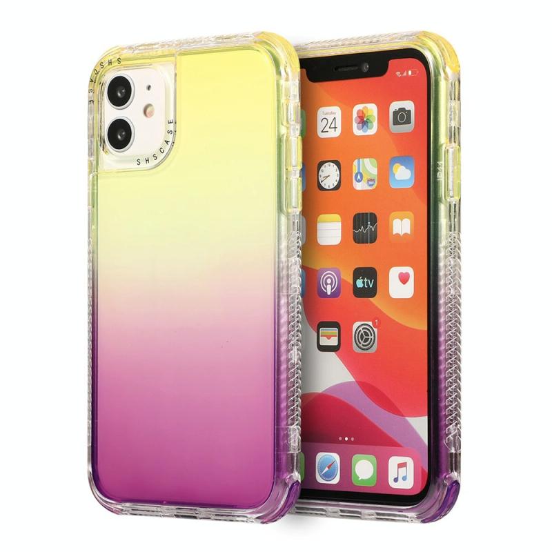 Voor iPhone 12 3 In 1 Dreamland PC + TPU Gradiënt Transparante Rand Beschermhoes met twee kleuren (Geel paars)