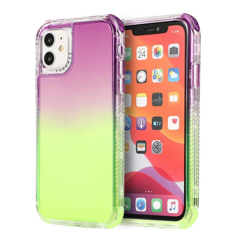 Voor iPhone 12 Max / 12 Pro 3 In 1 Dreamland PC + TPU Gradiënt Transparante Rand Beschermhoes met twee kleuren (paars groen)