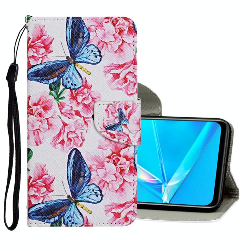 Voor OPPO A12 Gekleurd tekenpatroon Horizontaal Flip Lederen Kast met Holder & Card Slots & Wallet(Butterfly en Flowers)