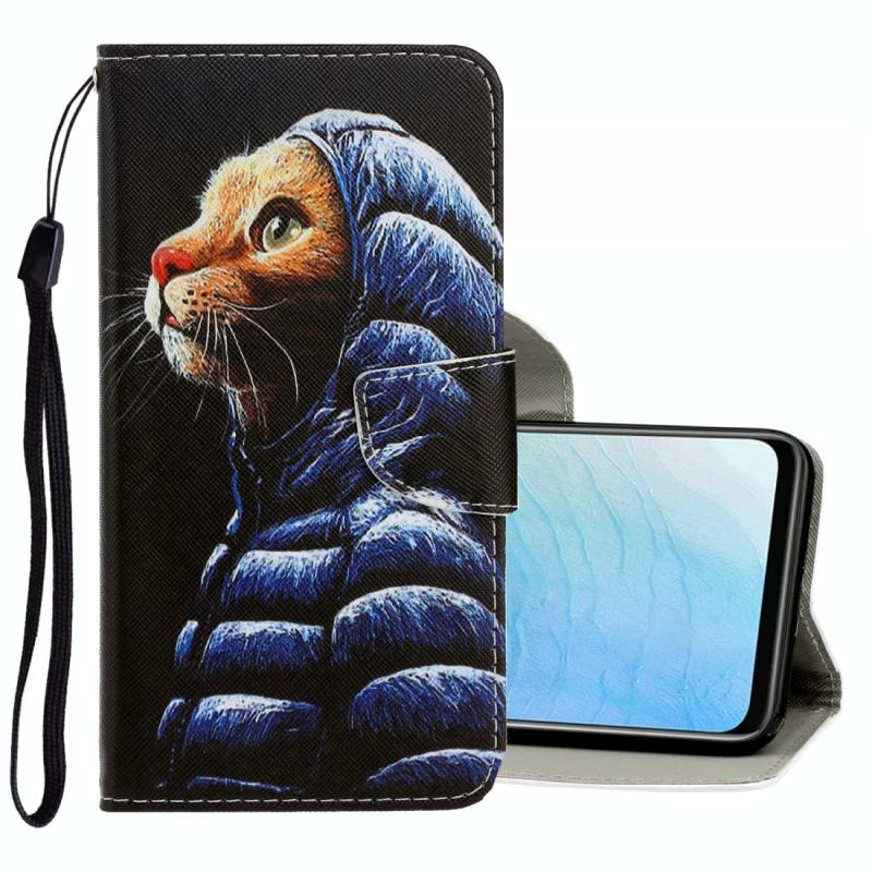 Voor Vivo Y19 3D Gekleurde tekening horizontale flip PU lederen kast met houder & kaartslots & portemonnee (Down Jacket Cat)