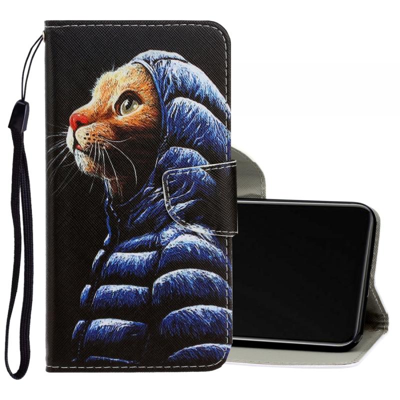 Voor Vivo Y50 / Y30 3D Gekleurde tekening Horizontale Flip PU Lederen kast met Holder & Card Slots & Wallet (Down Jacket Cat)