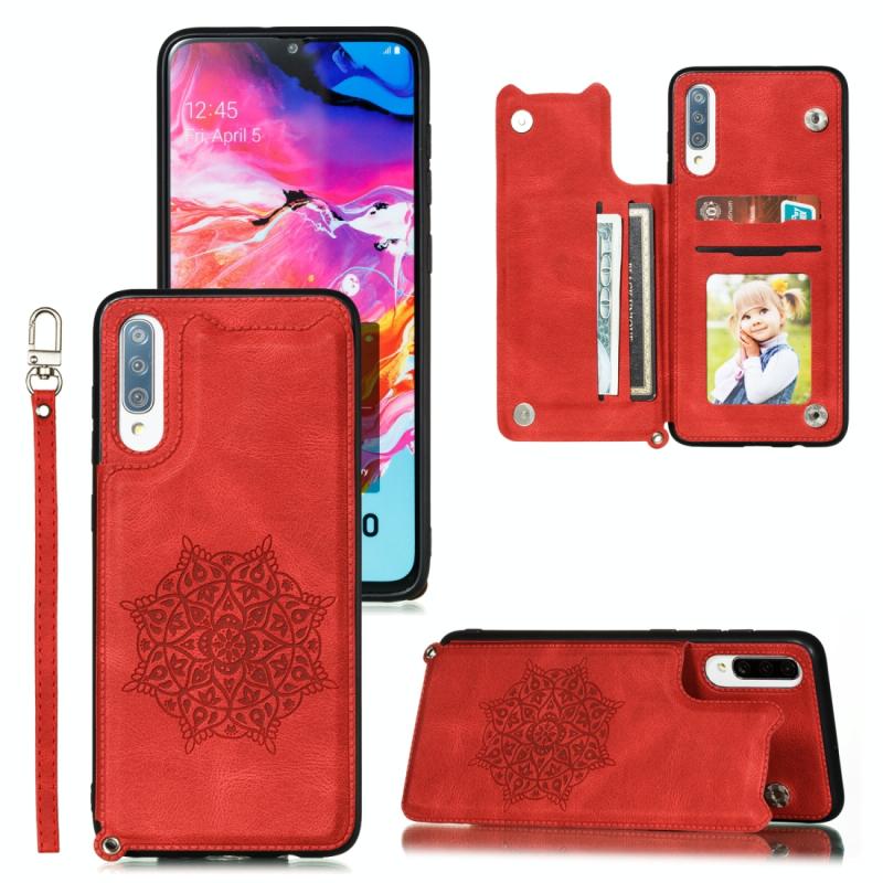 Voor Samsung Galaxy A70 Mandala Embossed PU + TPU Case met Holder & Card Slots & Photo Frame & Strap(Red)