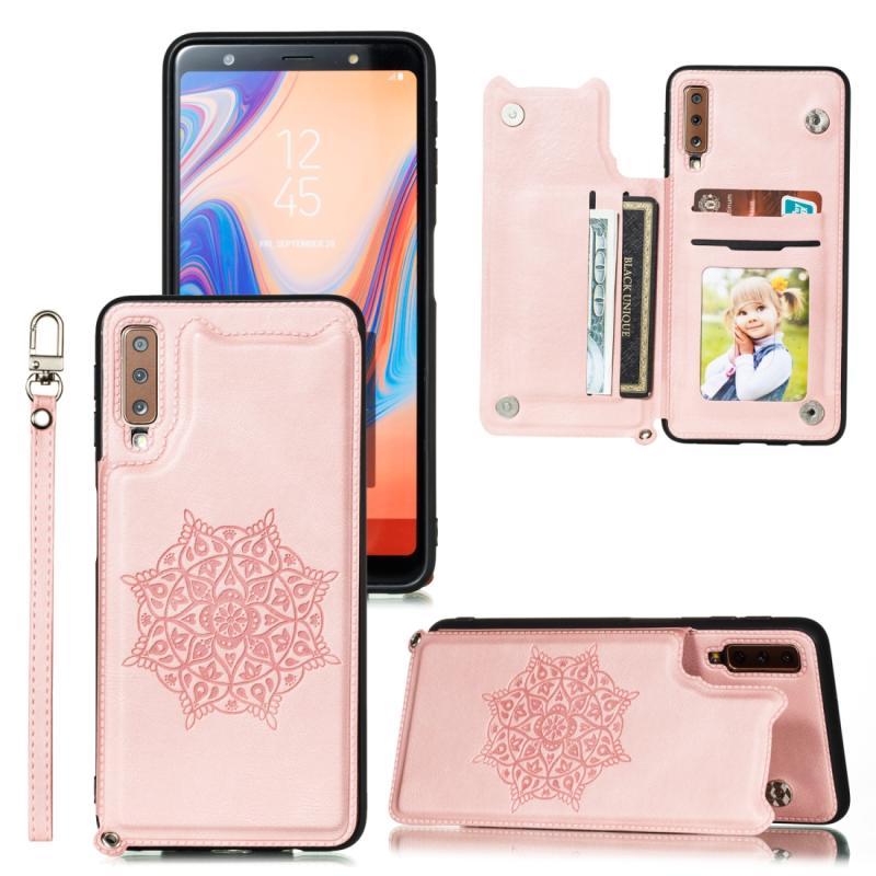 Voor Samsung Galaxy A7 (2018)/ A750 Mandala Embossed PU + TPU Case met Holder & Card Slots & Photo Frame & Strap(Rose Gold)