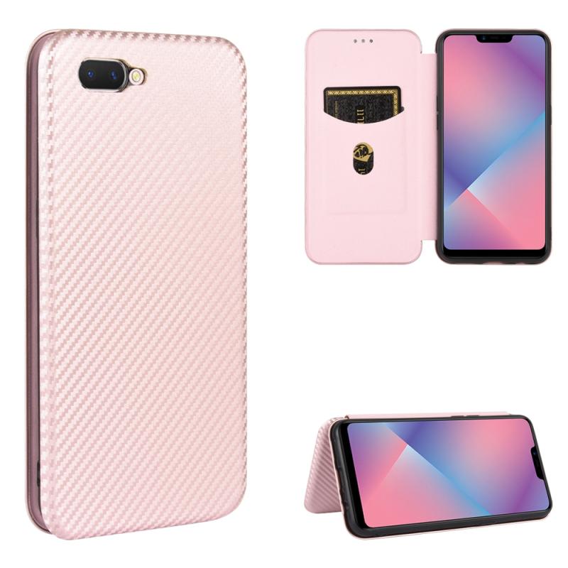 Voor OPPO A5(AX5) / A3s / A12e Carbon Fiber Texture Magnetic Horizontal Flip TPU + PC + PU Leather Case met kaartsleuf(Roze)